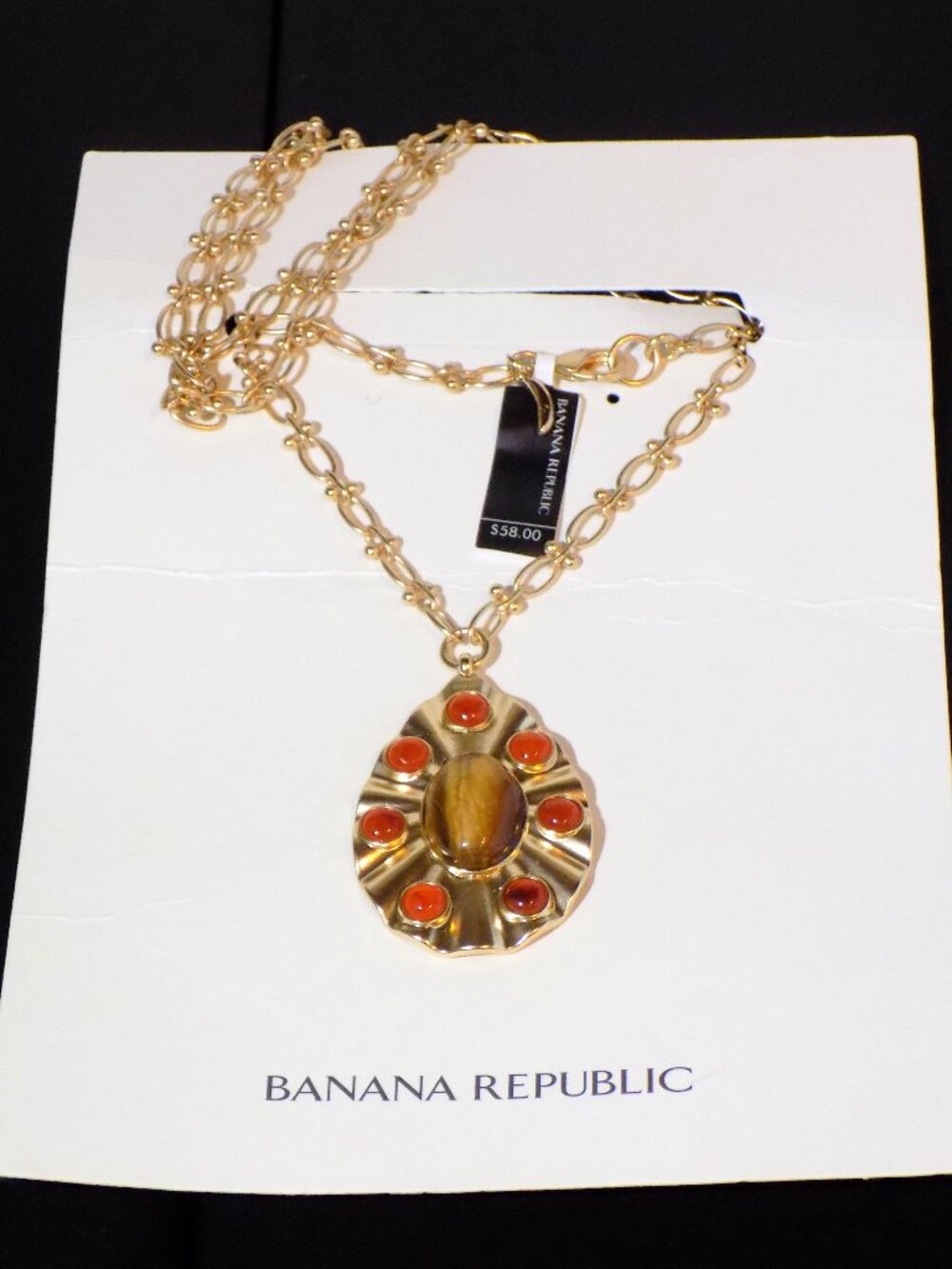 New Banana Republic Tiger's Eye & Carnelian Pendant Dumbbell Chain Necklace